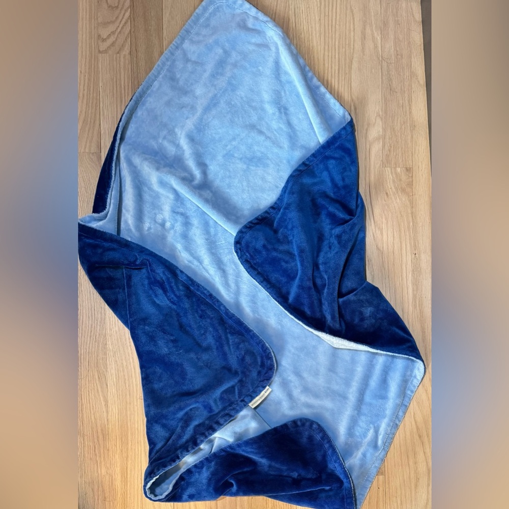 Pottery Barn Kids Cozy Fleece Reversible Baby Blue Dark Blue Baby Blanket 28x40